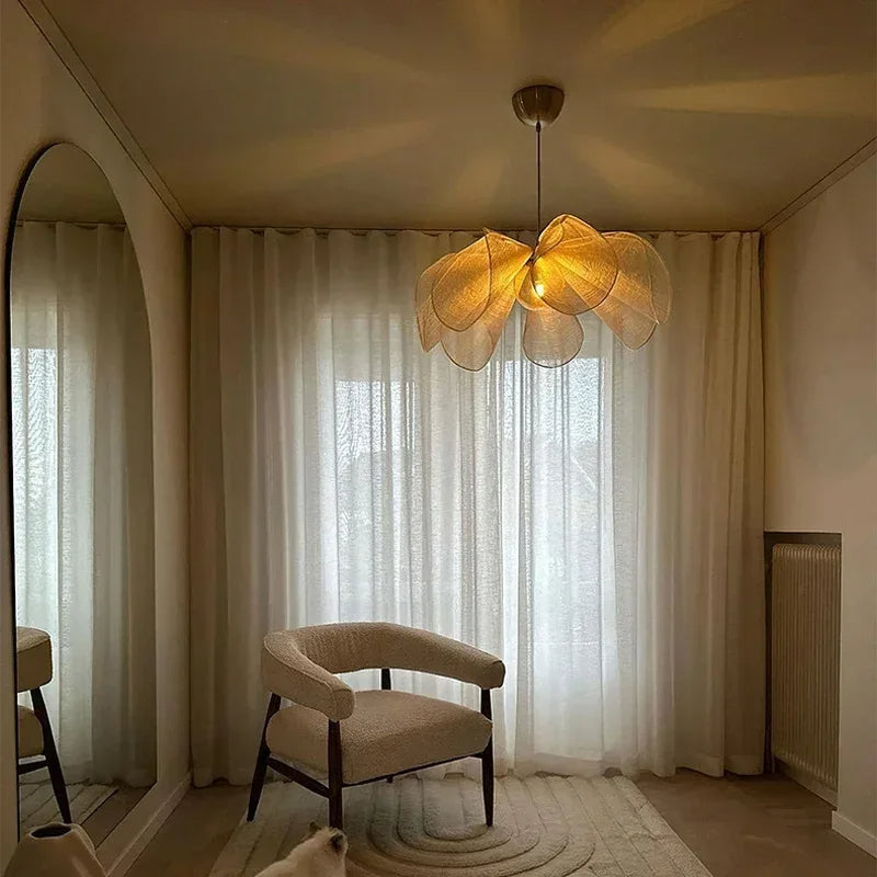 Vintage tekstil skulpturel blomster pendel haengelampe