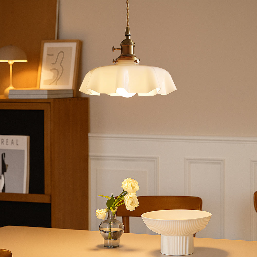 Fransk Hvid bølget glas pendel haengelampe