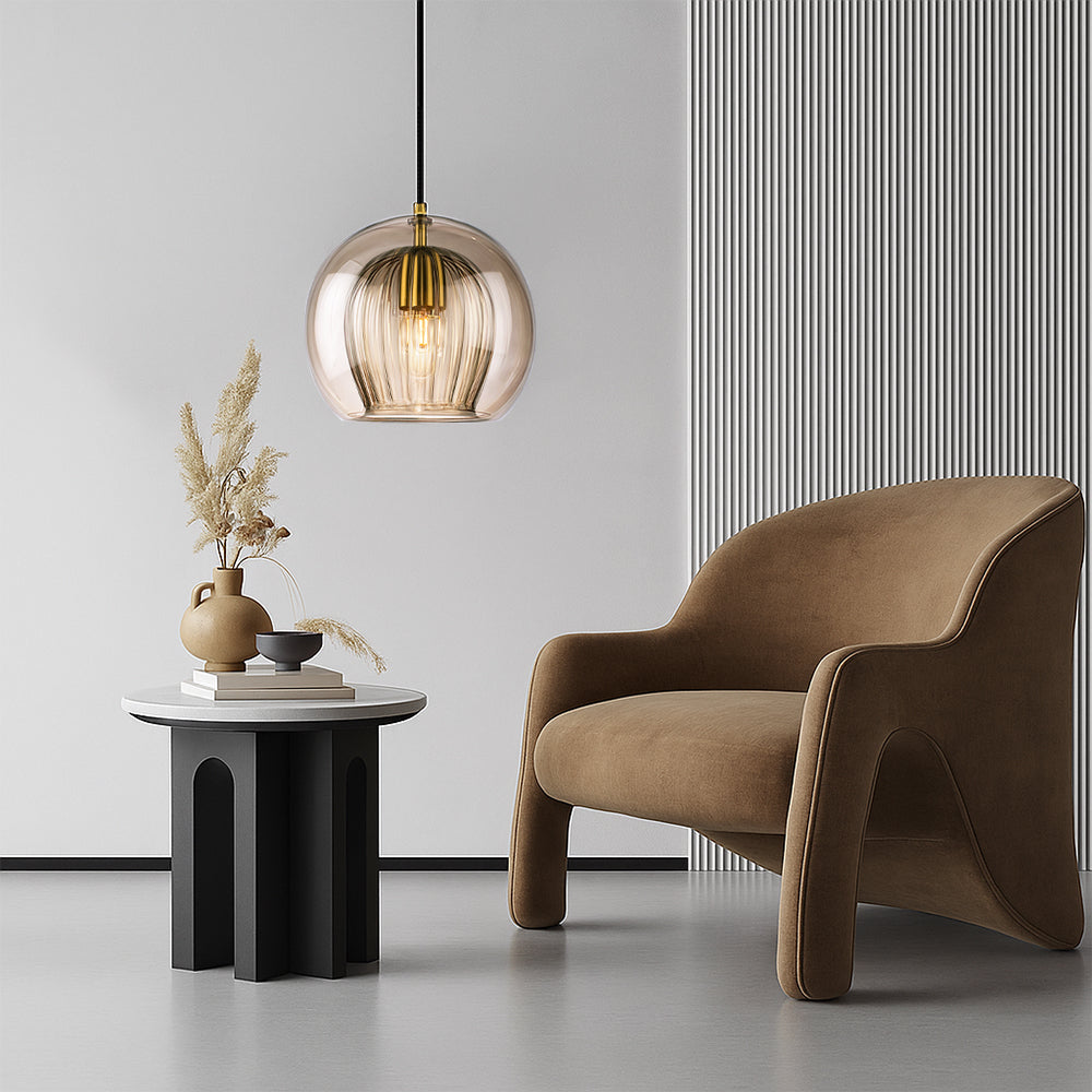 Modern rillet glas kugle pendel haengelampe