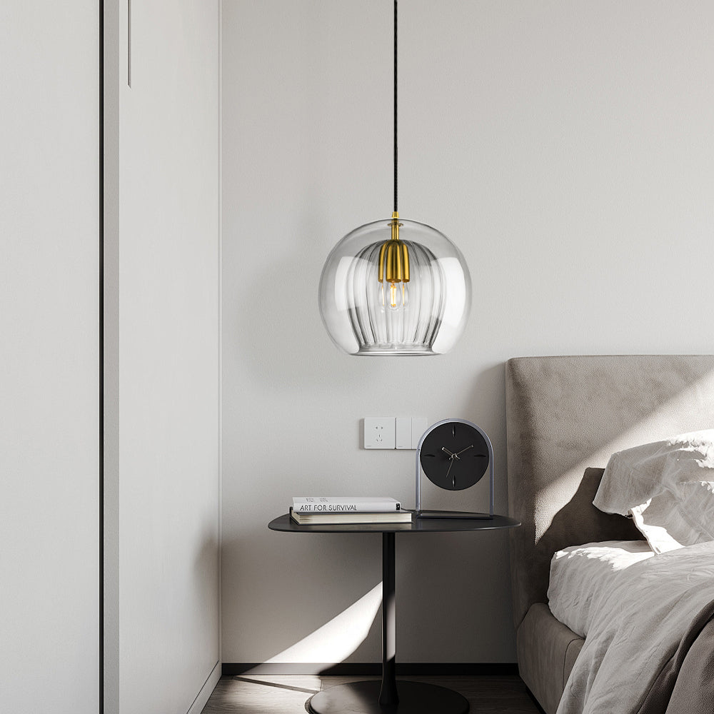 Modern rillet glas kugle pendel haengelampe